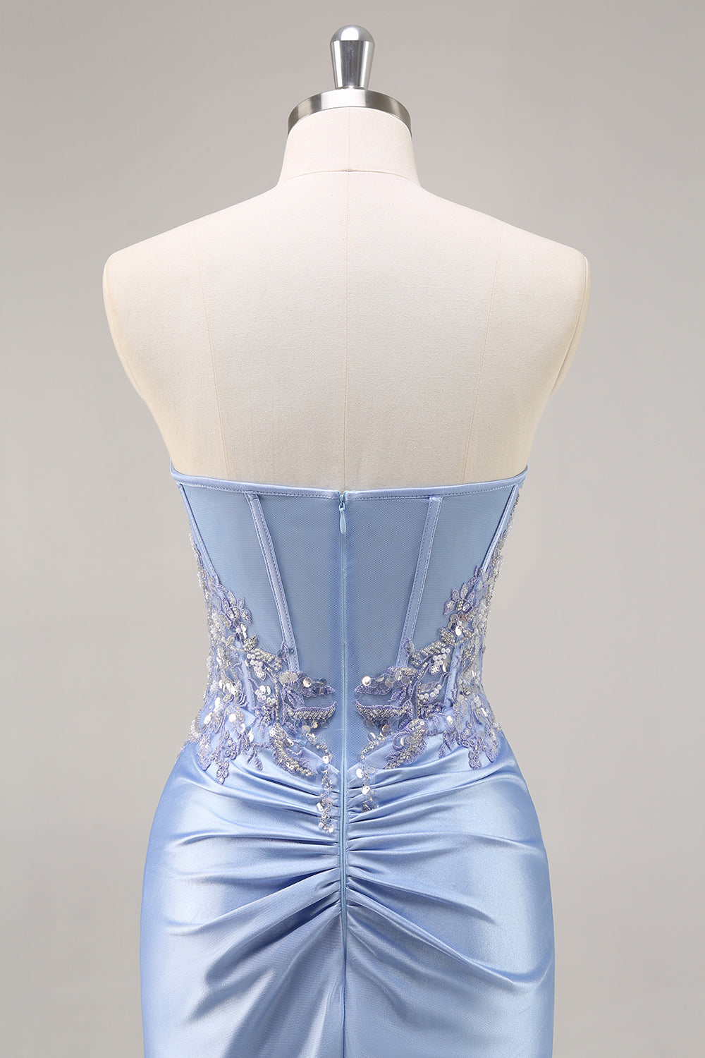 Robe de bal longue sirène bordeaux bustier à paillettes et perles