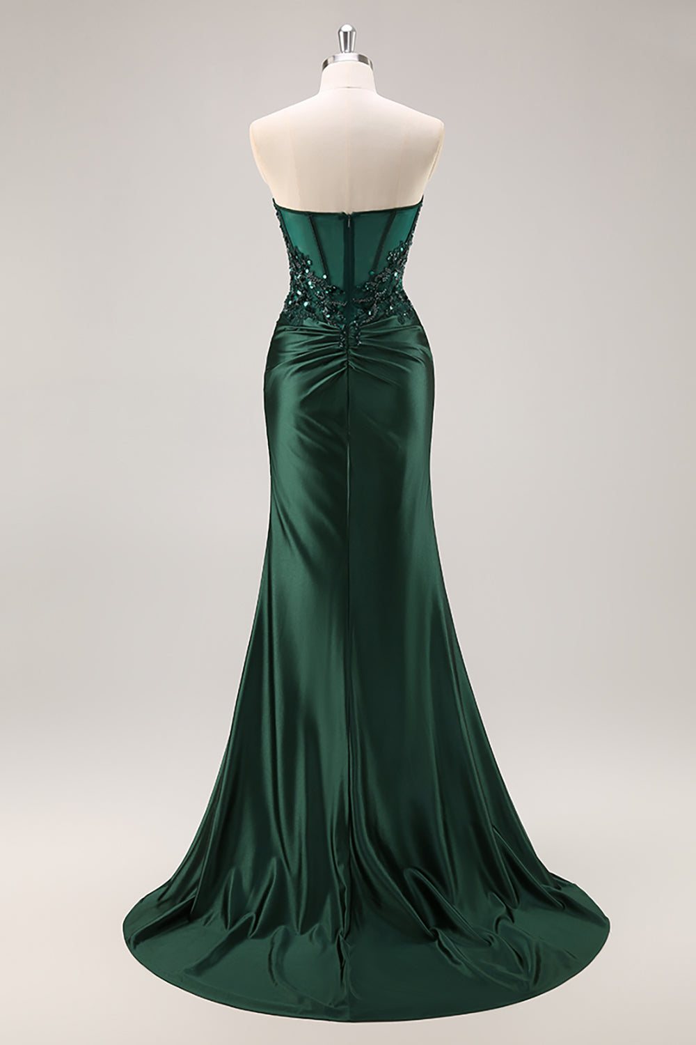 Robe de bal longue sirène bordeaux bustier à paillettes et perles
