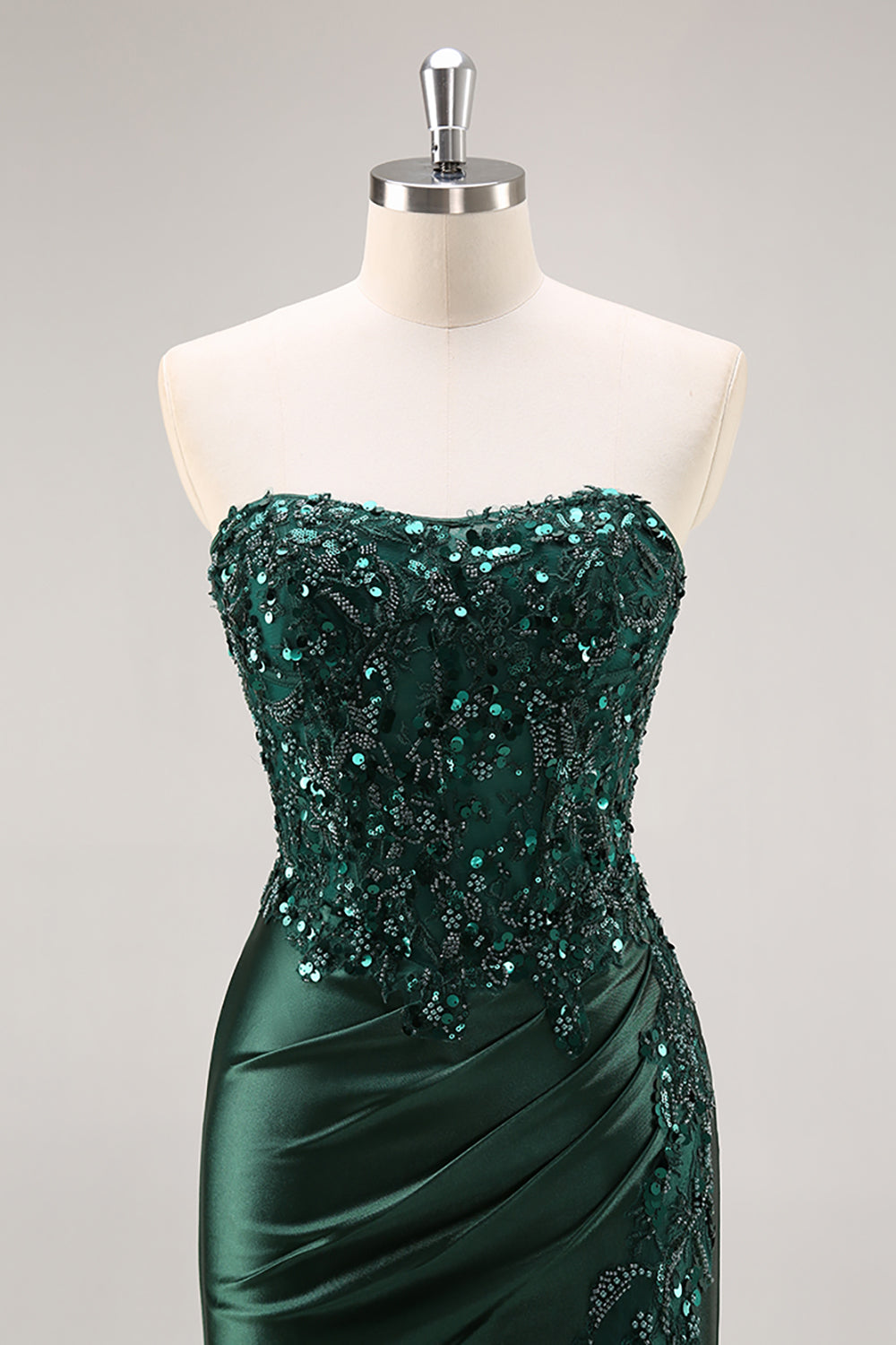 Robe de bal longue sirène bordeaux bustier à paillettes et perles