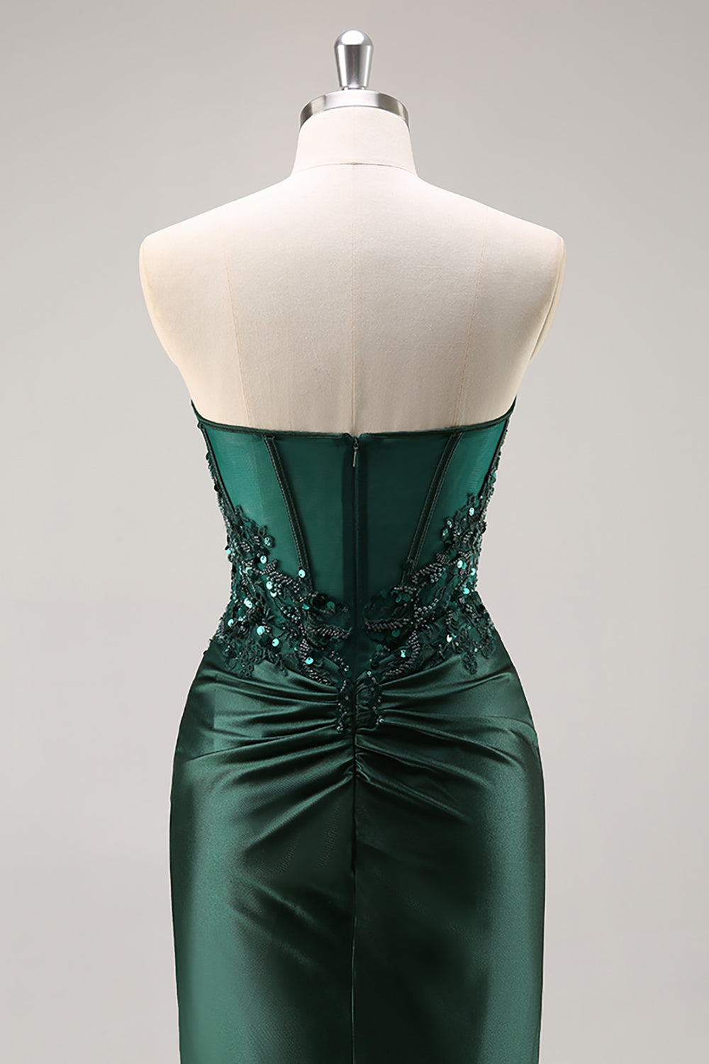 Robe de bal longue sirène bordeaux bustier à paillettes et perles