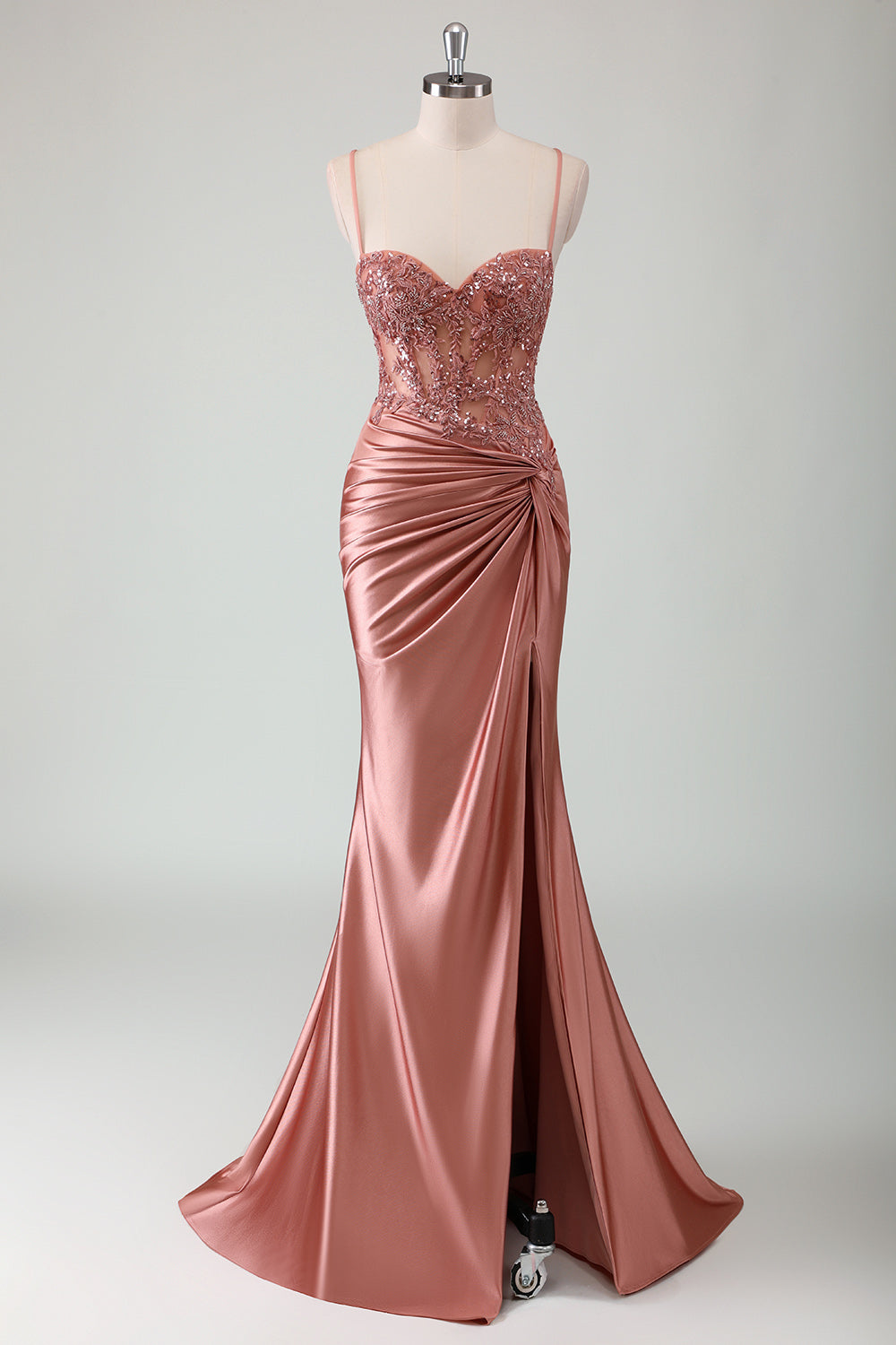 Sparkly Mermaid Army Green Corset Lace-Up Back Long Prom Dress with Slit