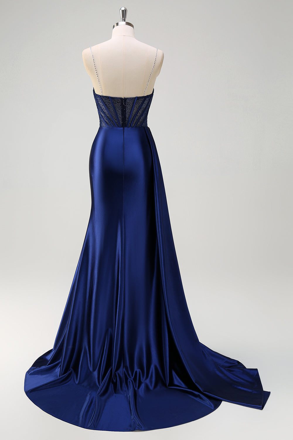 Vestido de Baile Sirena Escote en V con Corset, Entrenador Watteau, Bordado y Abertura