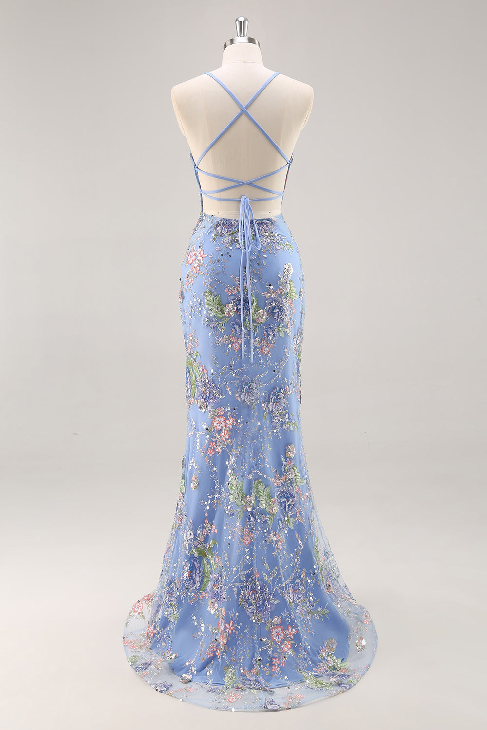 Robe de bal longue grande taille sirène noire à paillettes avec dos nu à lacets