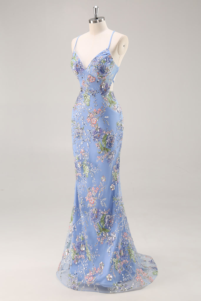 Robe de bal longue grande taille sirène noire à paillettes avec dos nu à lacets
