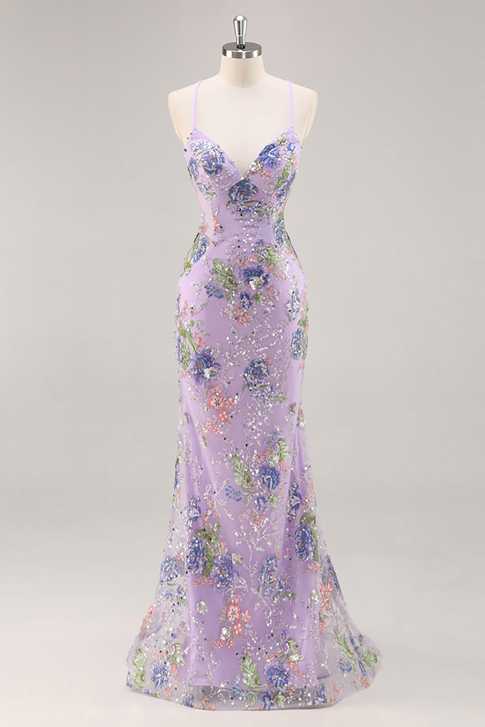 Pink Mermaid Sequins Floral Plus Size Long Prom Dress with Lace Up Back