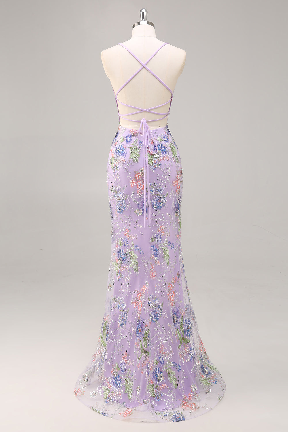 Robe de bal longue grande taille sirène noire à paillettes avec dos nu à lacets