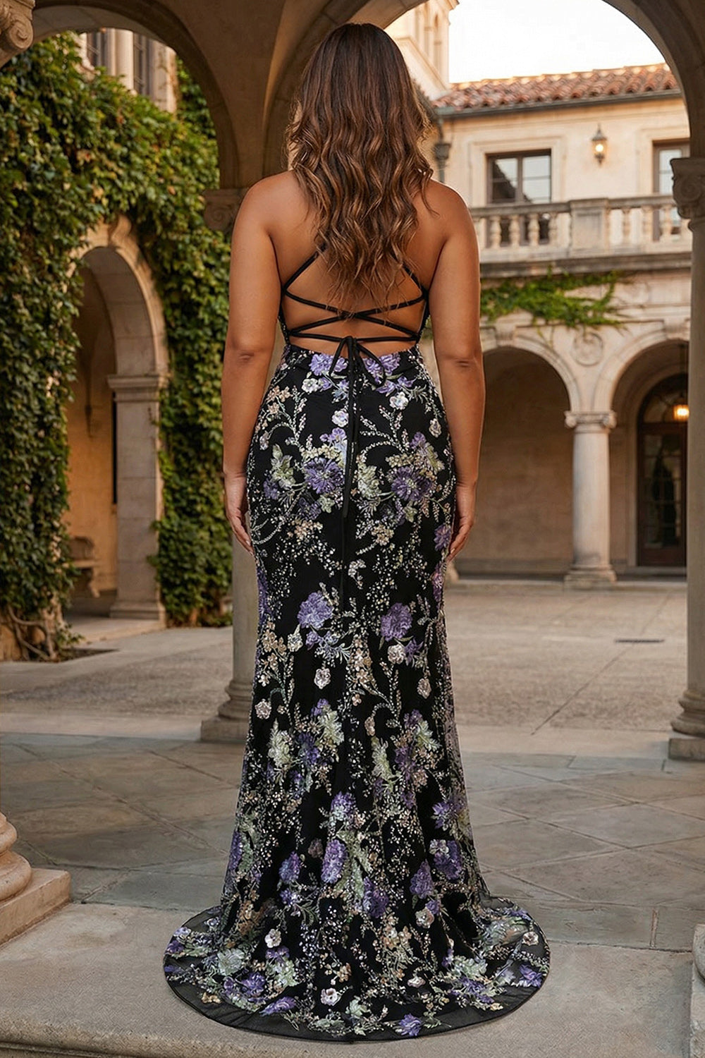 Sparkly Sequins Mermaid Spaghetti Straps Black Prom Dress with Appliques