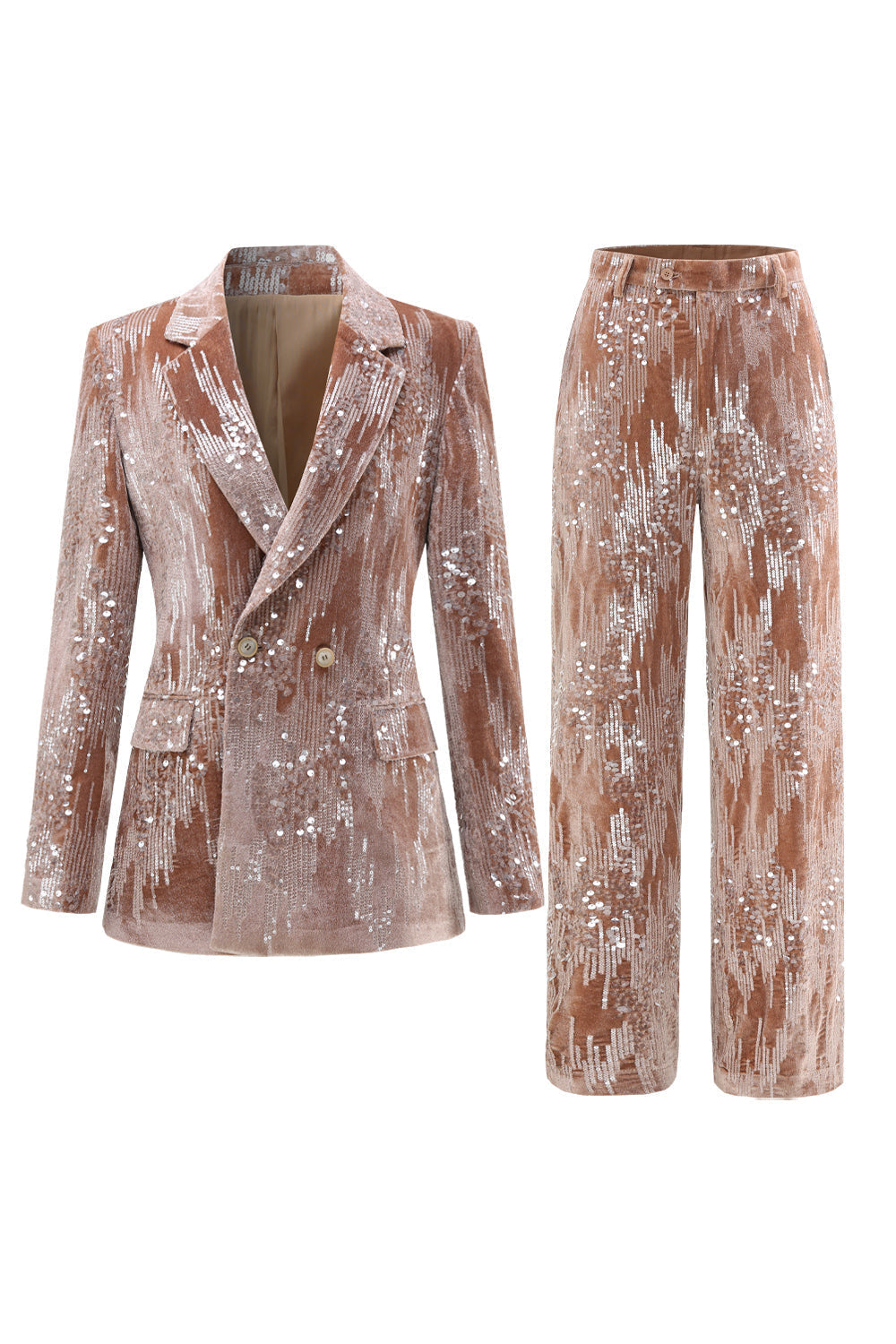Sparkly Dusty Rose Velvet Notched Lapel Sequined 2-Piece Suit