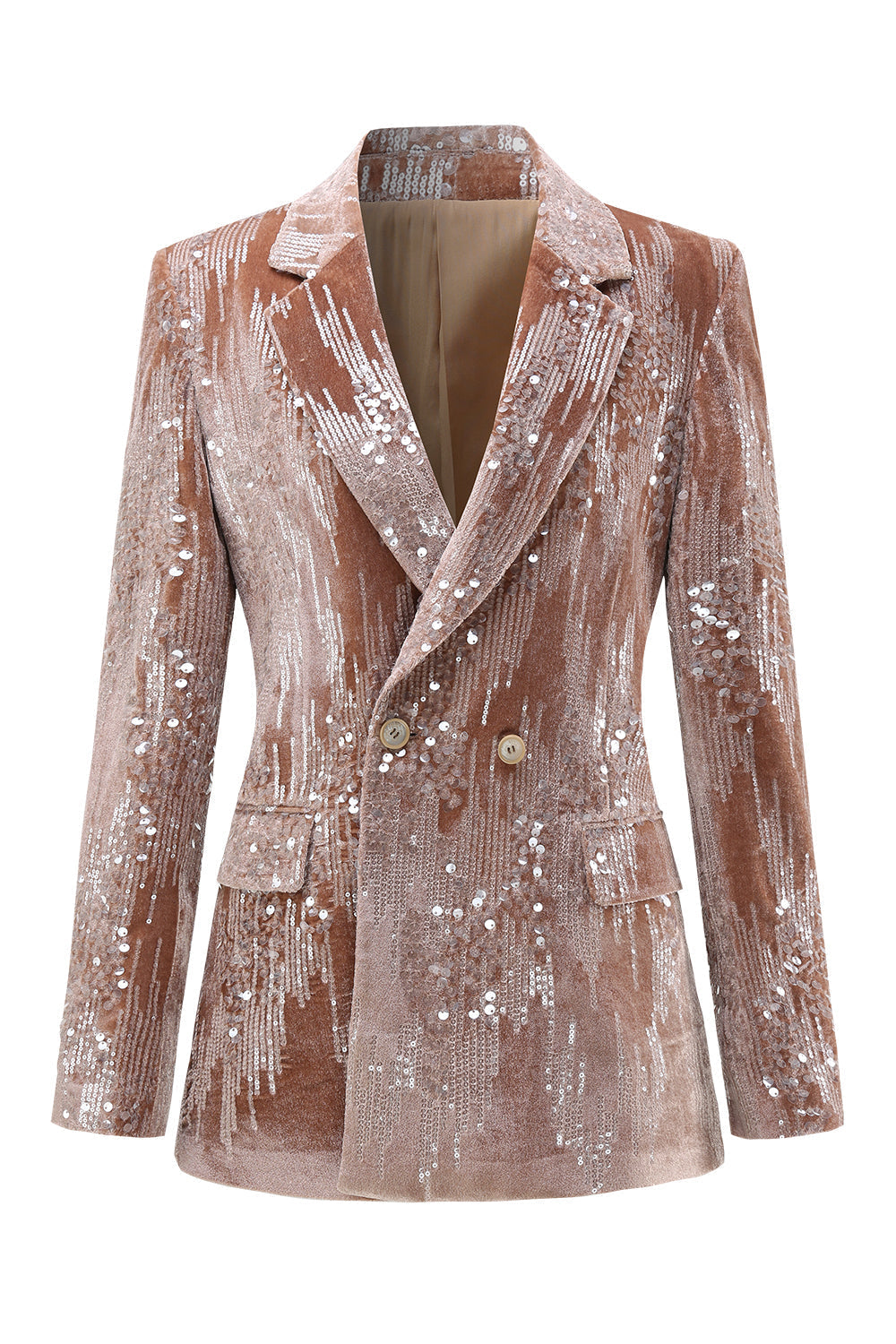 Sparkly Dusty Rose Velvet Notched Lapel Sequined 2-Piece Suit