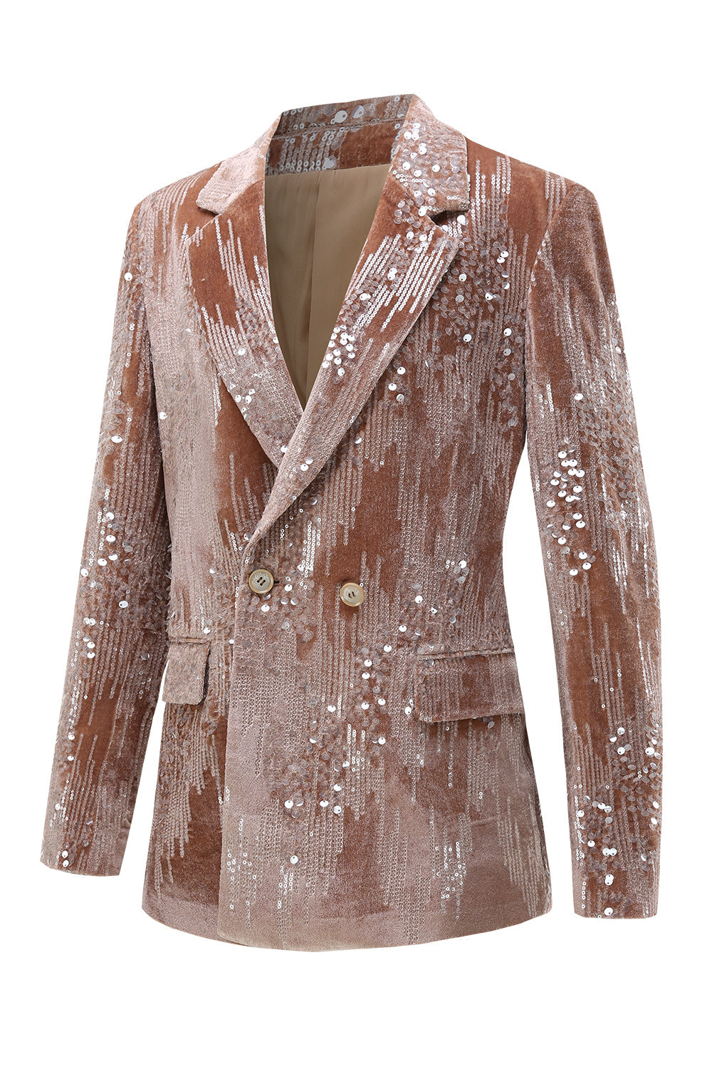 Sparkly Dusty Rose Velvet Notched Lapel Sequined 2-Piece Suit