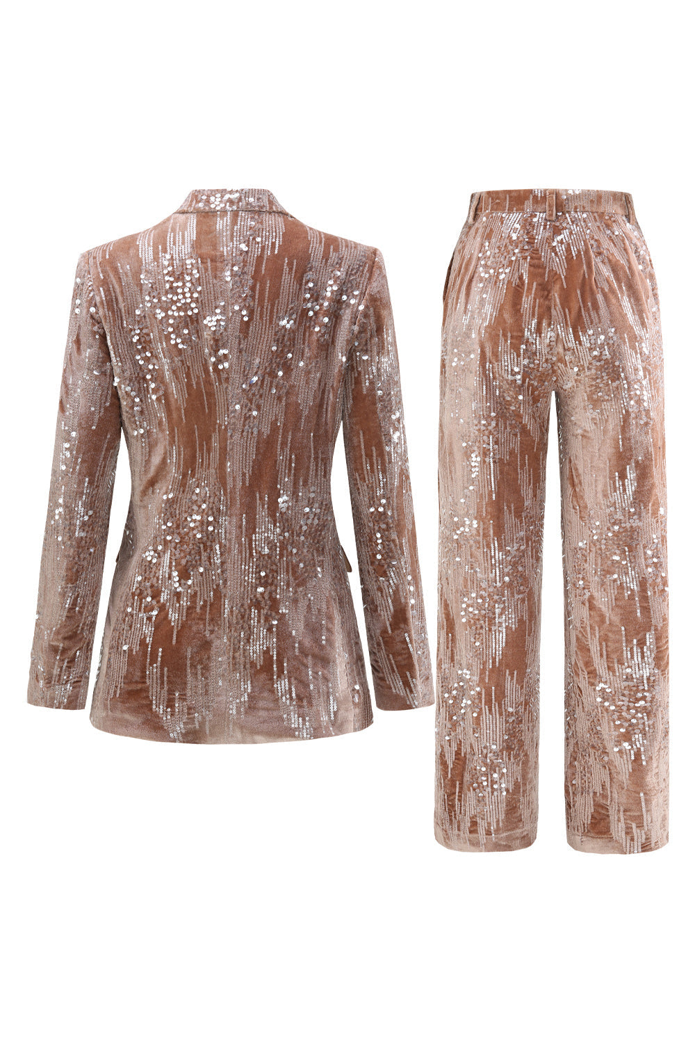 Sparkly Dusty Rose Velvet Notched Lapel Sequined 2-Piece Suit