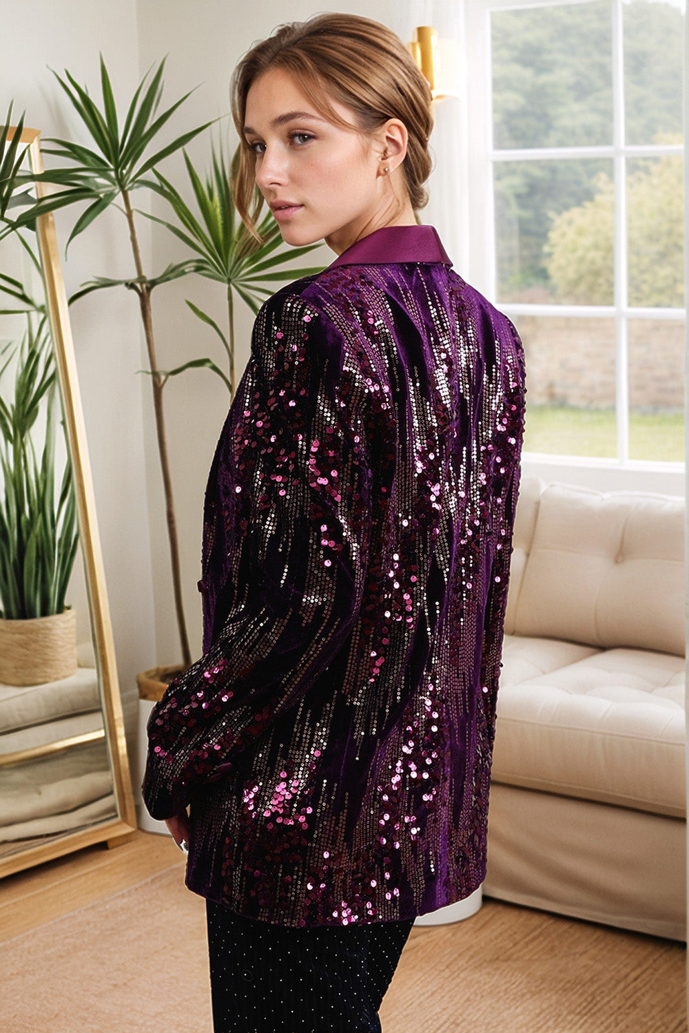 Blazer de bal à sequins et revers violet