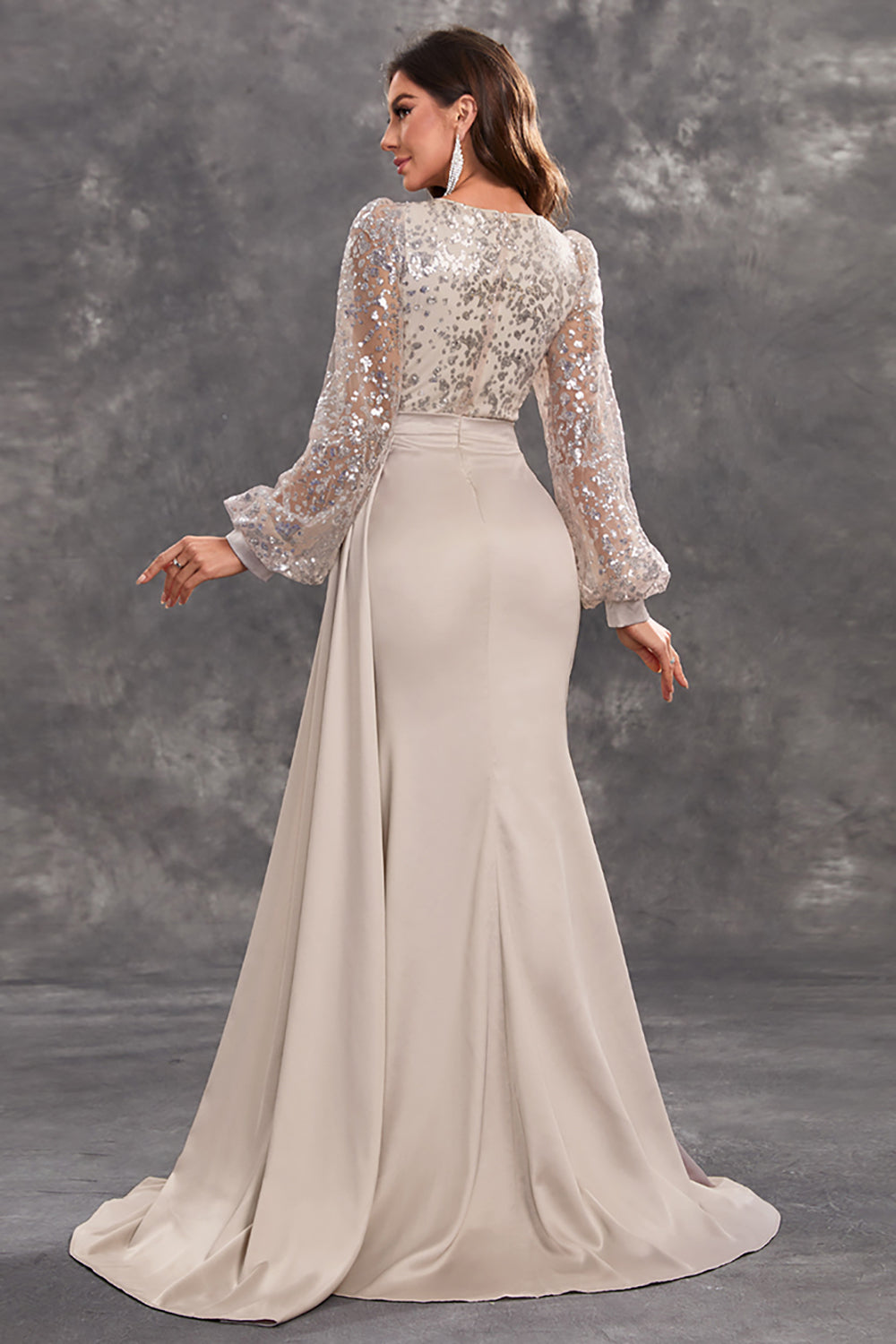 Navy Mermaid Sequins Long Sleeves Choir Dress with Side Cape