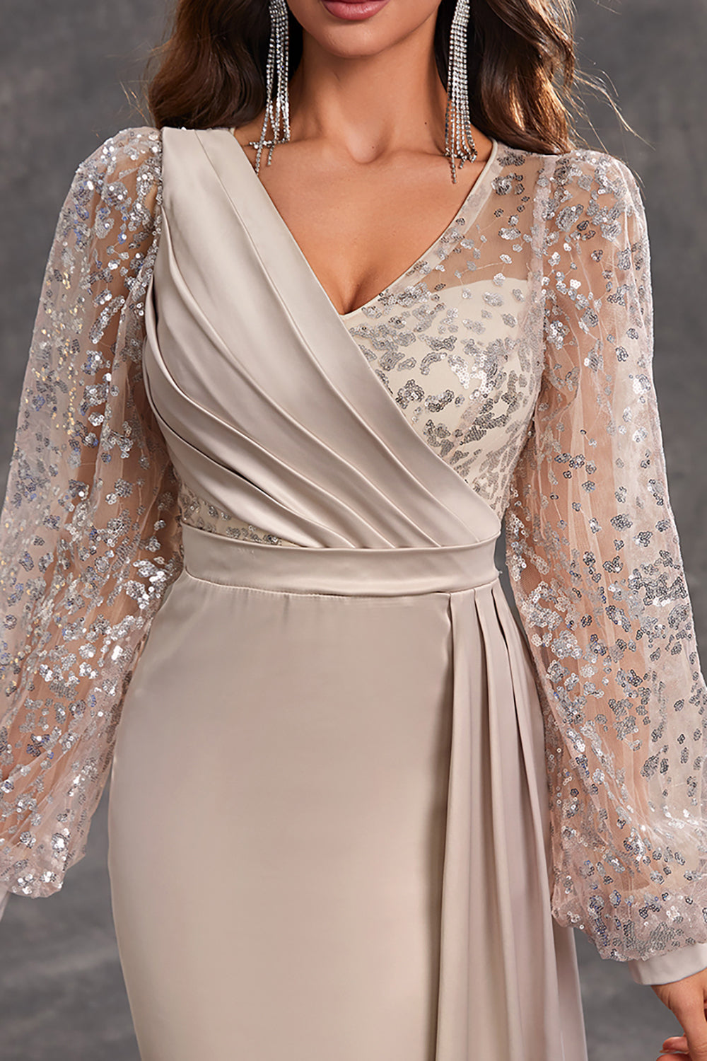 Navy Mermaid Sequins Long Sleeves Choir Dress with Side Cape