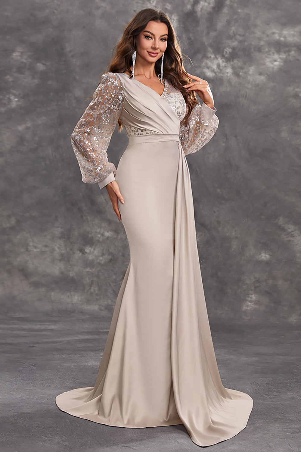 Navy Mermaid Sequins Long Sleeves Choir Dress with Side Cape