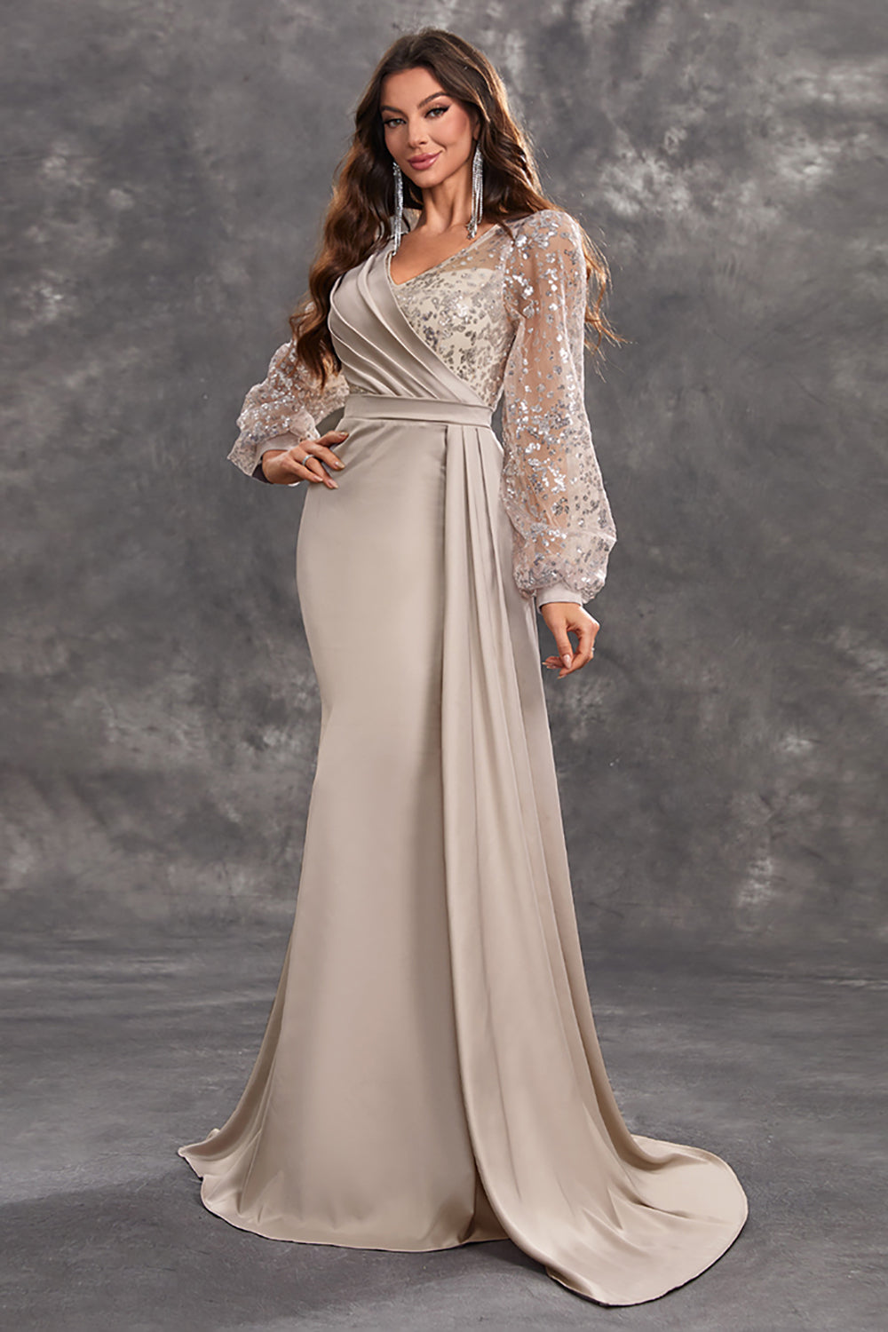 Navy Mermaid Sequins Long Sleeves Choir Dress with Side Cape
