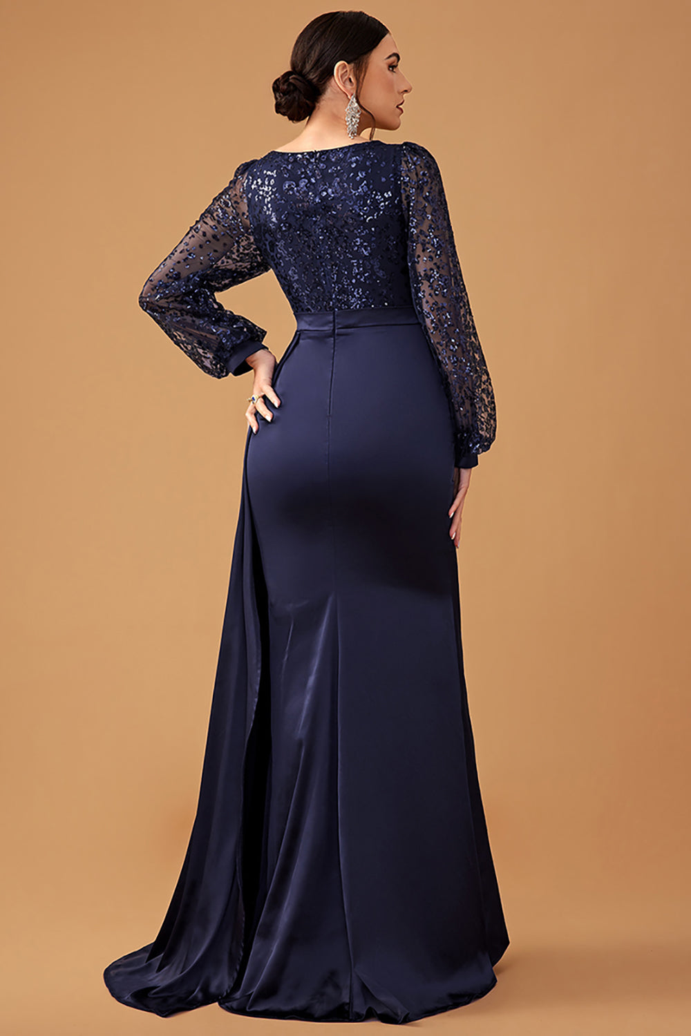 Navy Mermaid Sequins Long Sleeves Choir Dress with Side Cape