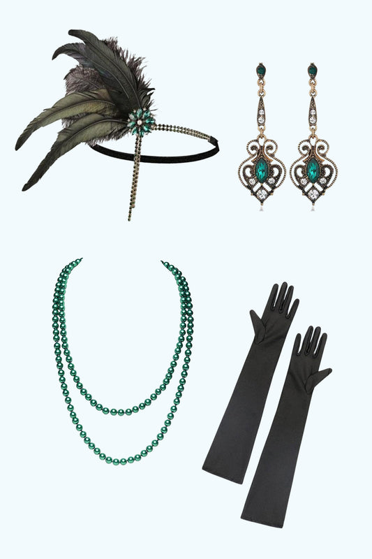 Green Four-Piece 1920s Party Accessory Sets
