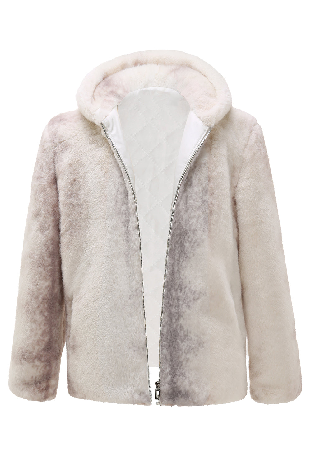 Manteau à capuche zippé en fausse fourrure ivoire pour homme