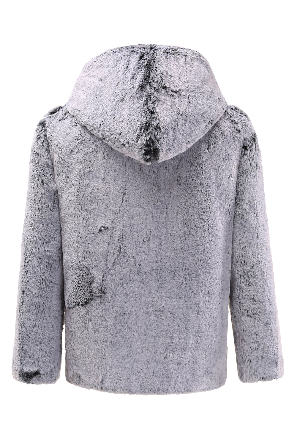 Gabán de piel de oveja gris con capucha y de largo medio para hombre