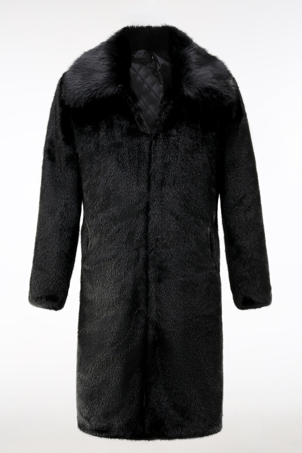Fluffy Black Faux Fur Men Coat with Pockets