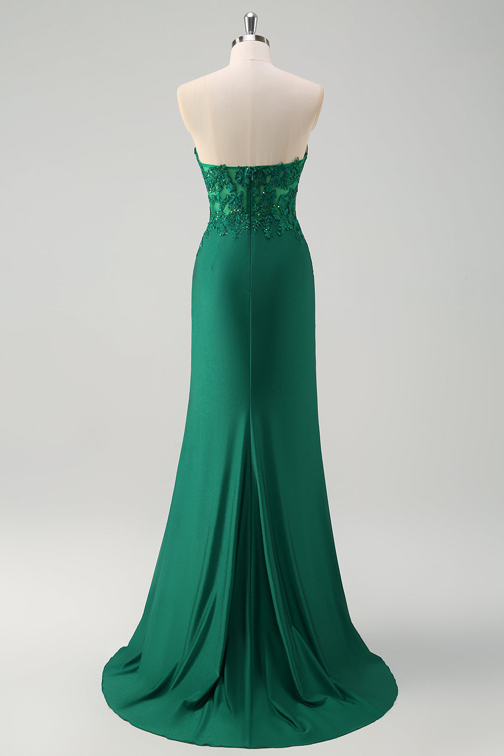 Robe de bal longue bustier sirène vert avec découpes et fente