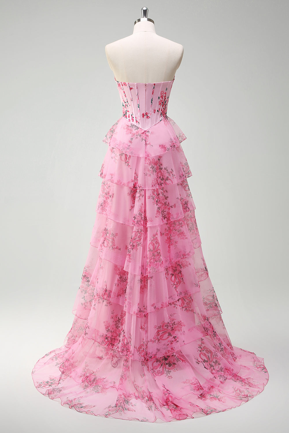 A-Line Blue Floor-Length Graduation Dress with White Flowers, Sweetheart Neckline, Layers, and Slit