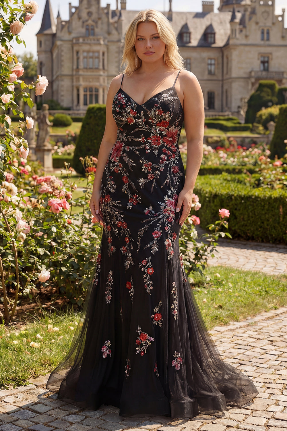 Black Mermaid Spaghetti Straps Appliqued Long Prom Dress With  Sequins