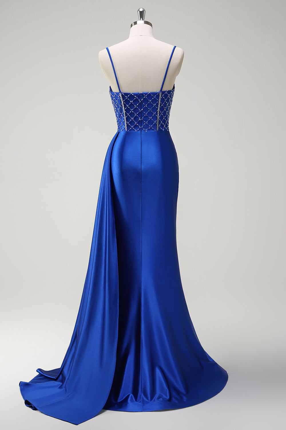 Robe longue de bal en satin plissée avec corset perlé sirène violet scintillant et fente