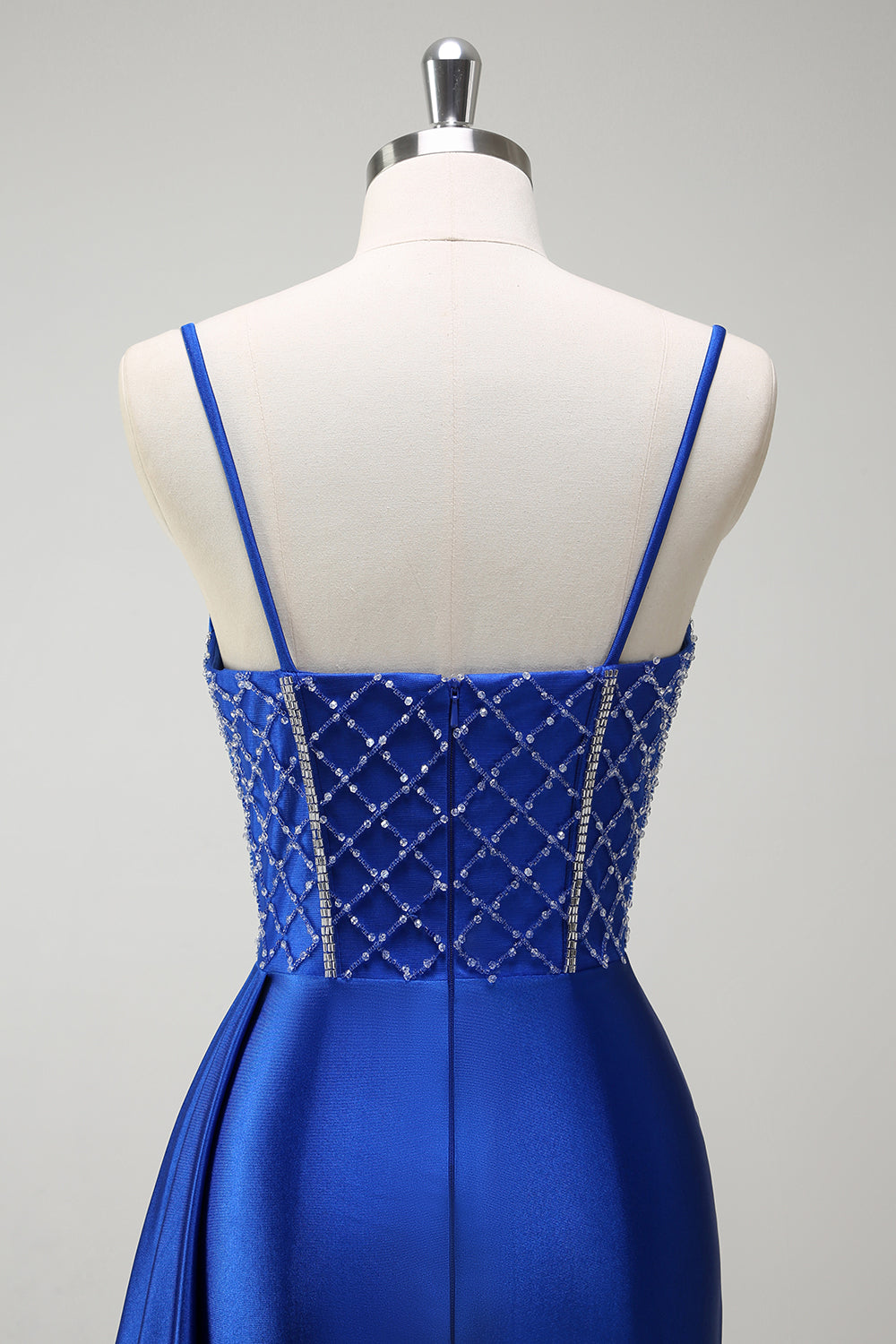 Robe longue de bal en satin plissée avec corset perlé sirène violet scintillant et fente