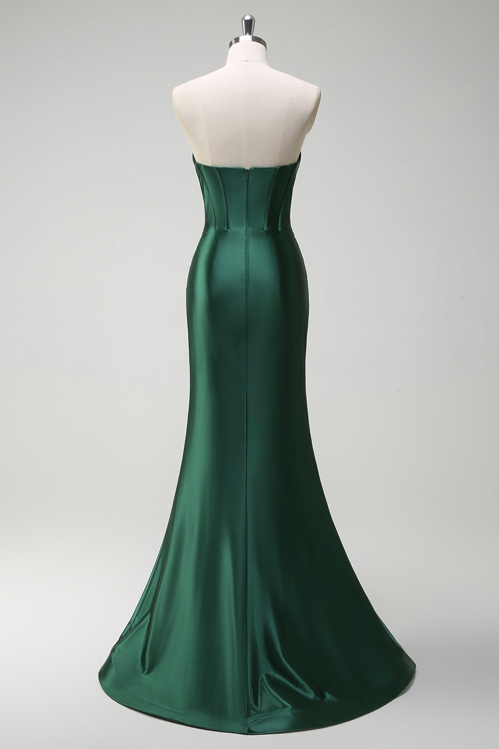 Robe de bal longue en satin bleu roi scintillant avec bustier orné de perles de sirène et fente