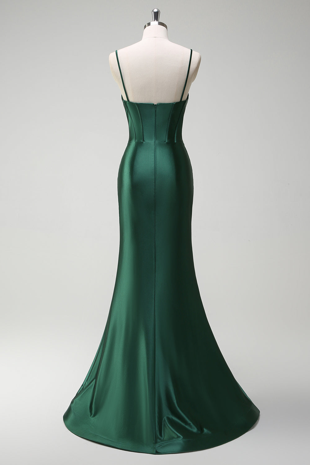 Robe de bal longue en satin bleu roi scintillant avec bustier orné de perles de sirène et fente
