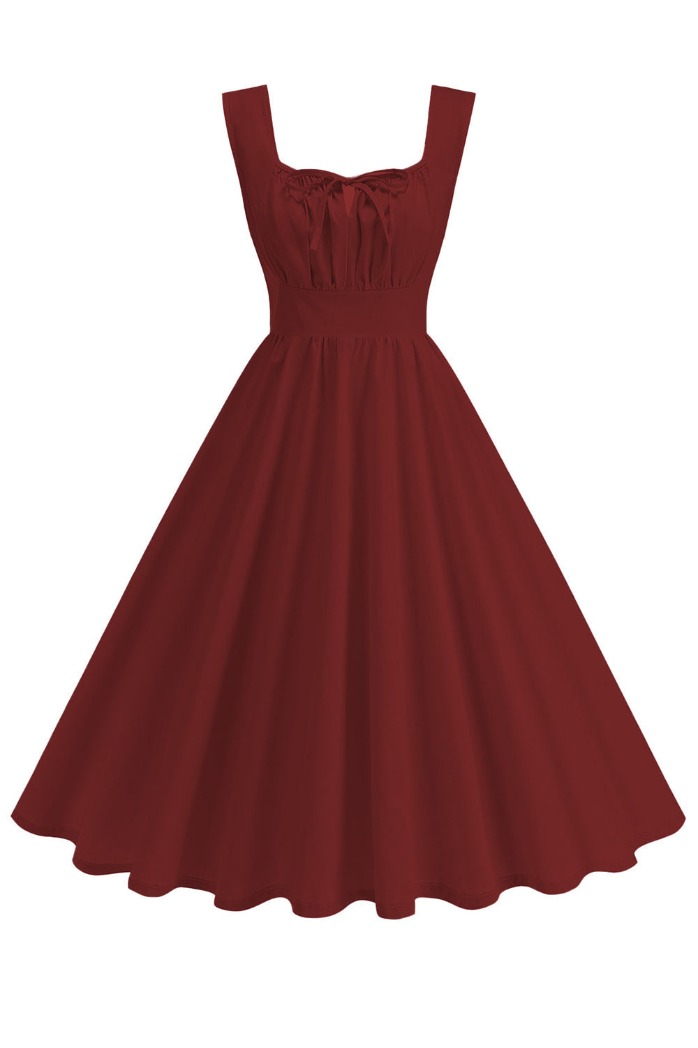 Robe midi évasée à col carré bleu style années 50