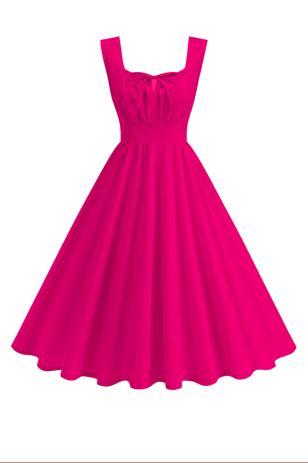 Robe midi évasée à col carré bleu style années 50