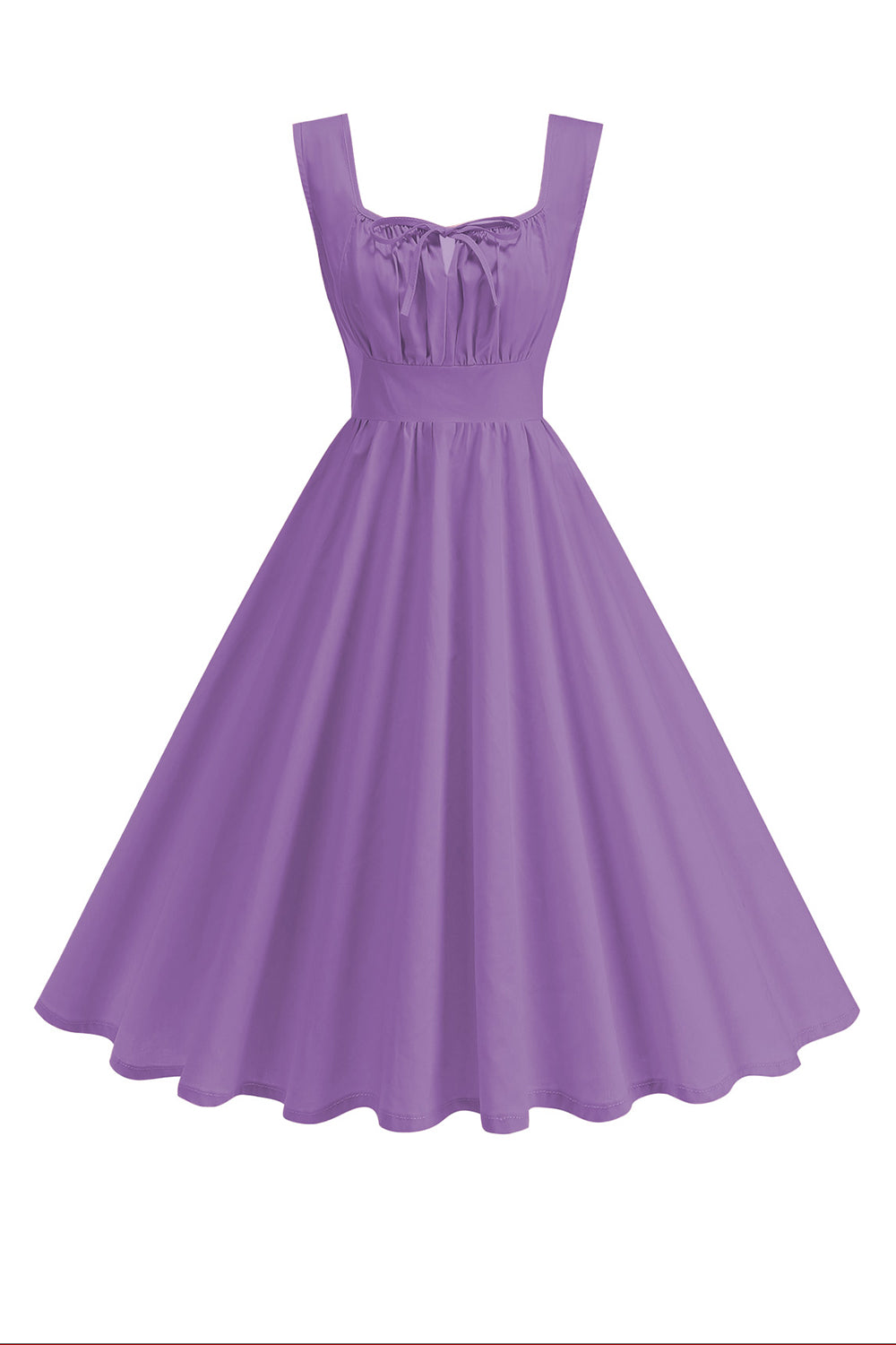 Robe midi évasée à col carré bleu style années 50
