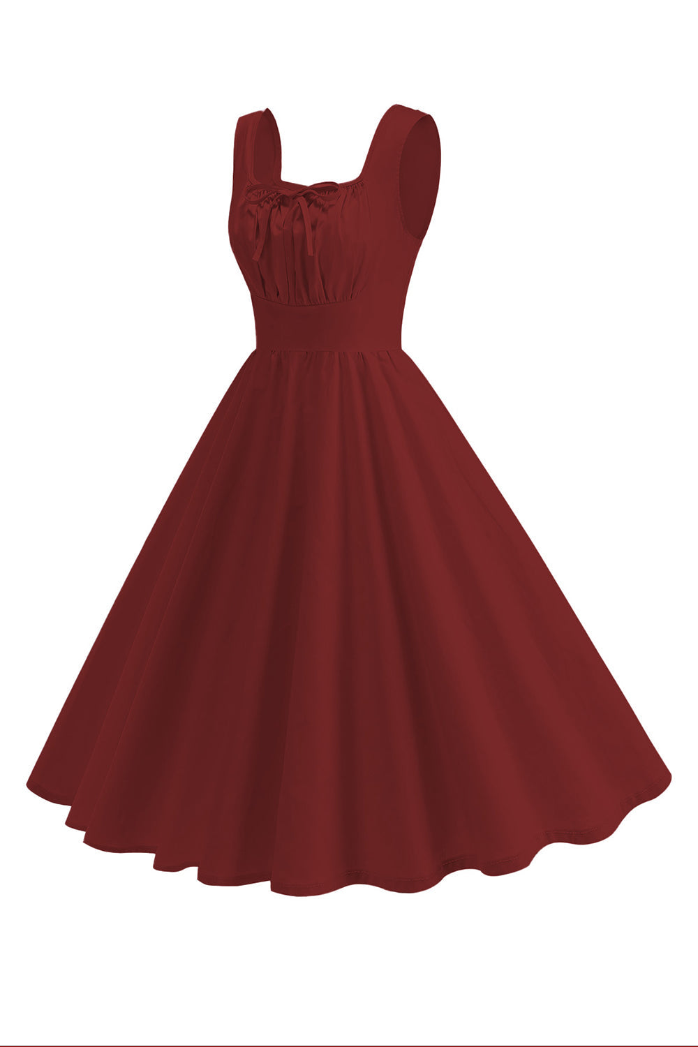 Robe midi évasée à col carré bleu style années 50