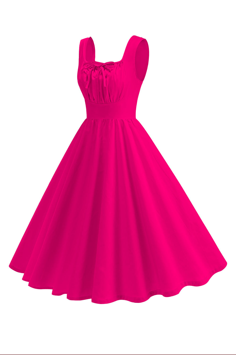 Robe midi évasée à col carré bleu style années 50