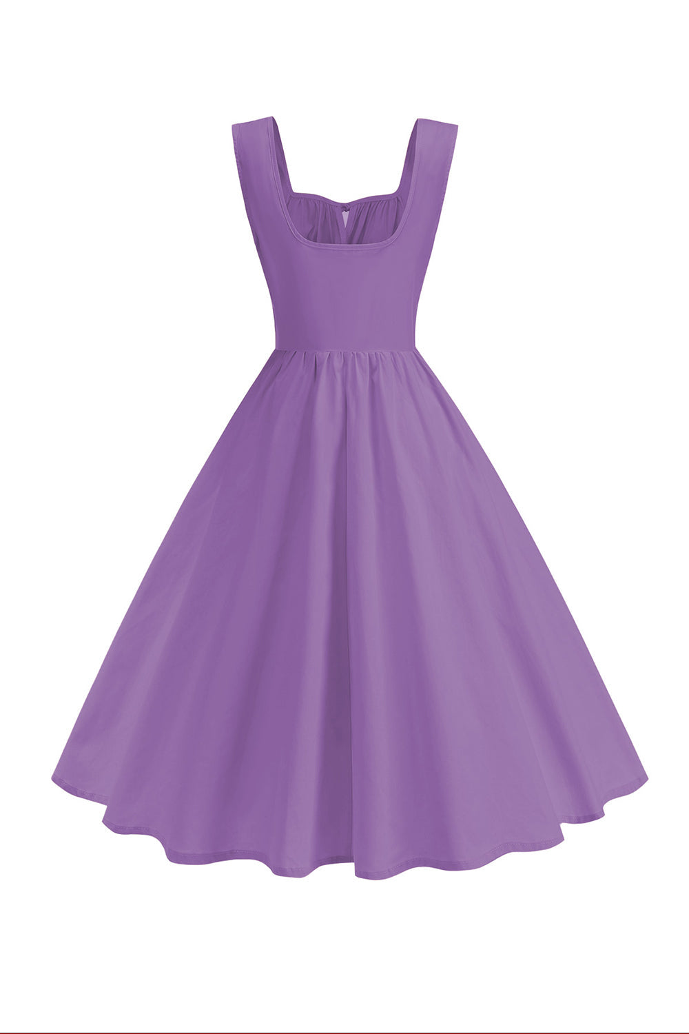Robe midi évasée à col carré bleu style années 50