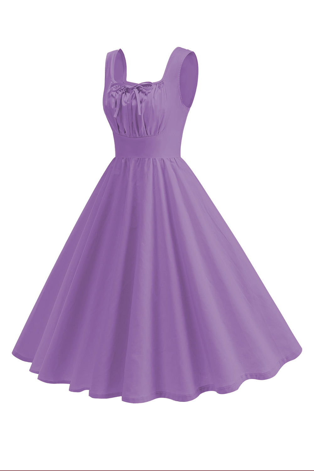 Robe midi évasée à col carré bleu style années 50