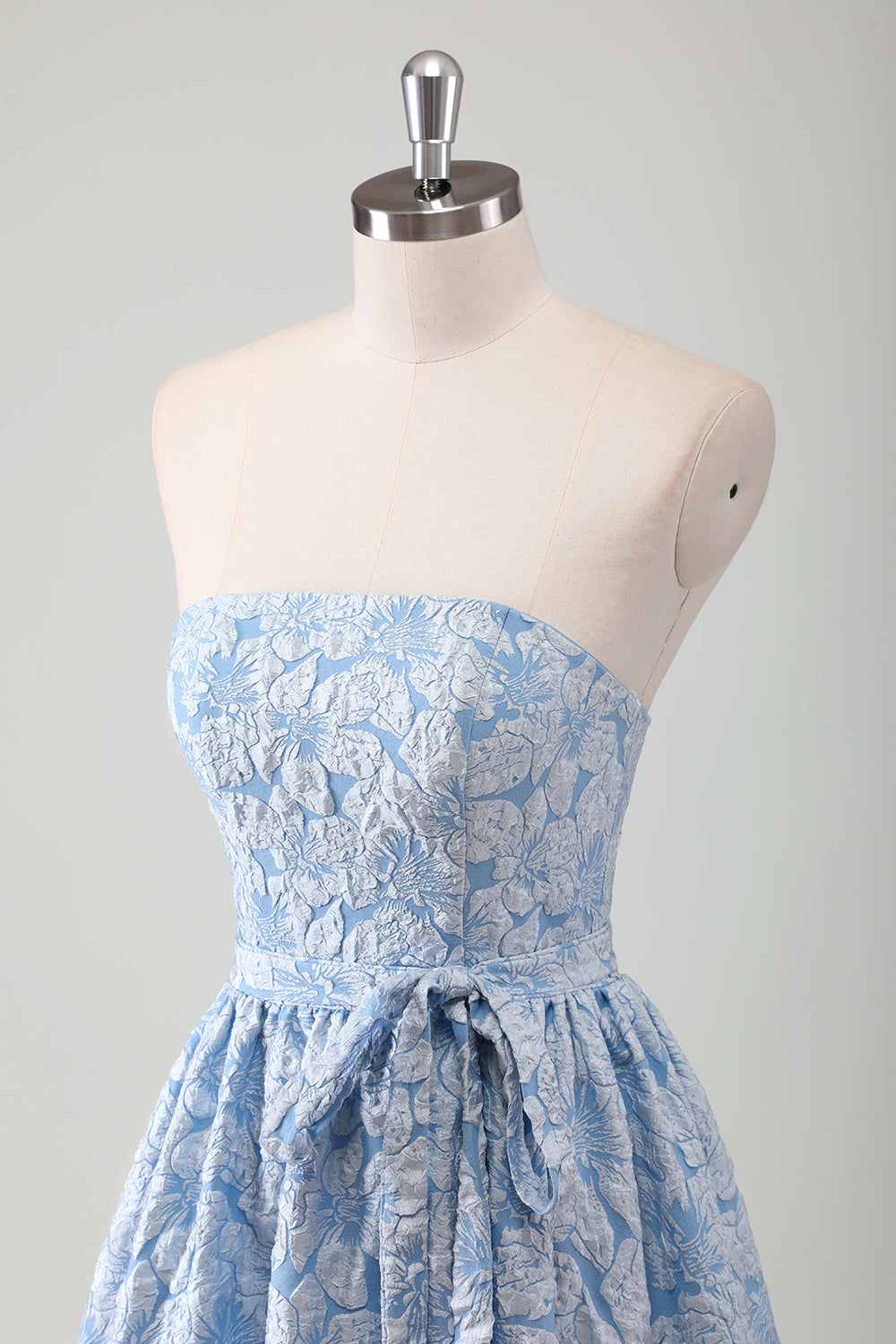 Robe de bal longue évasée bustier bleue avec ceinture