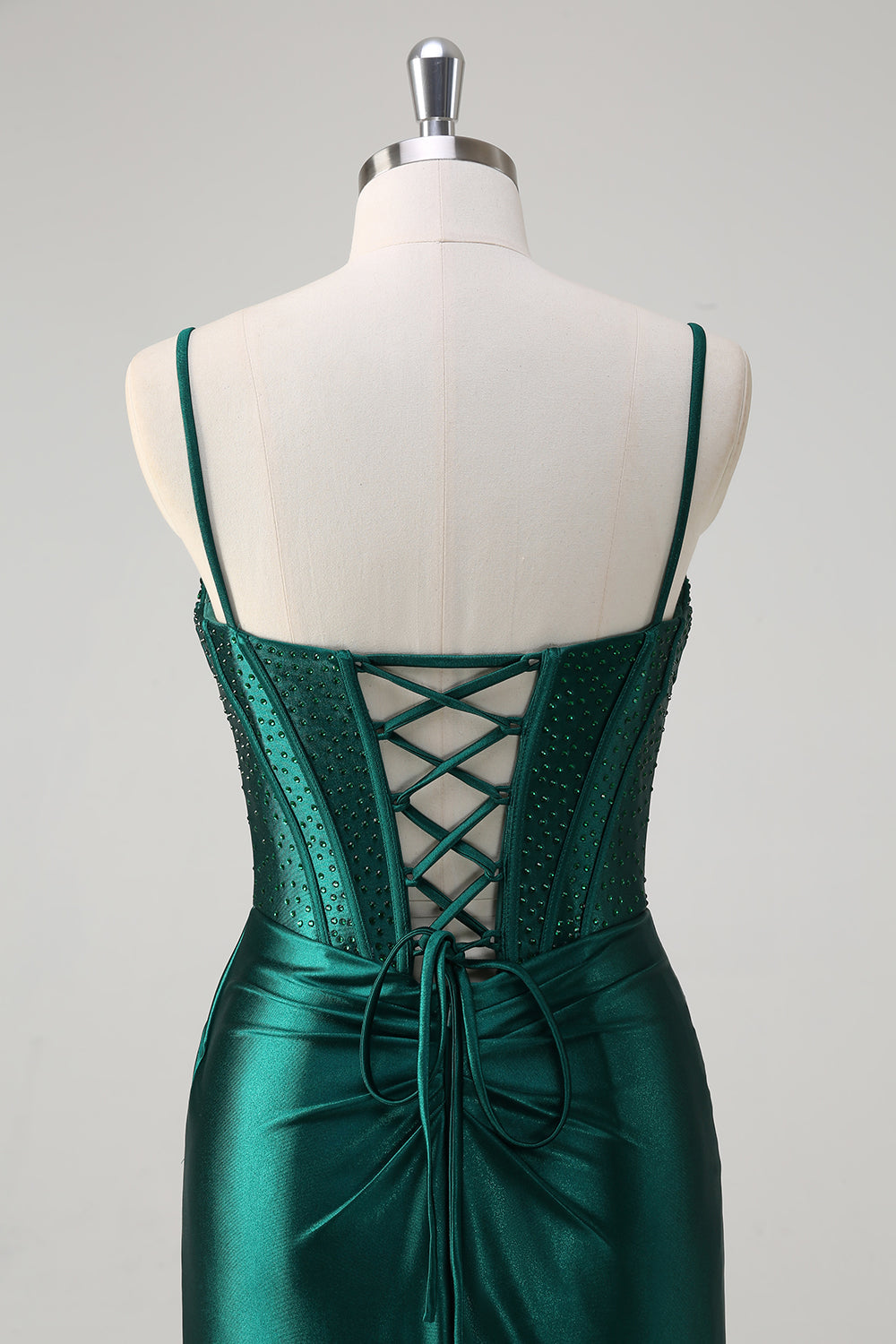 Dark Green Shimmering Mermaid Long Prom Dress with Corset, Beads, and Slit