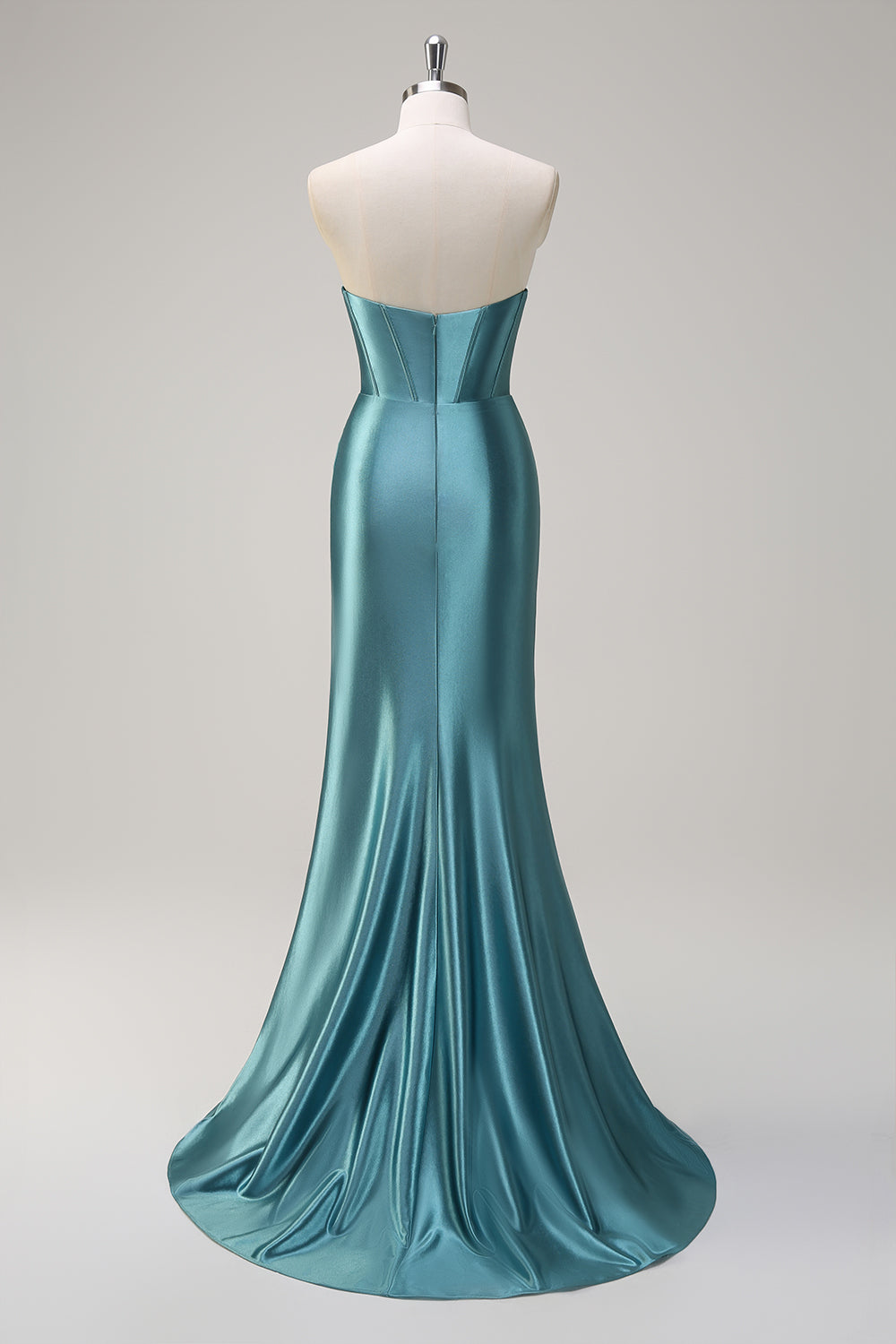 Robe de bal bustier en satin lilas pailleté avec fente et paillettes de sirène