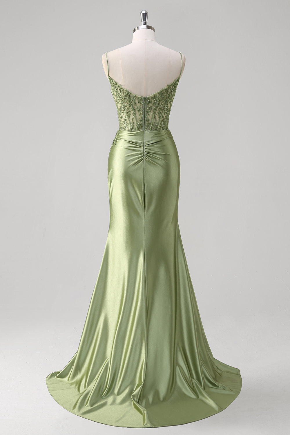 Robe de bal bustier plissée coupe sirène vert émeraude à fines bretelles