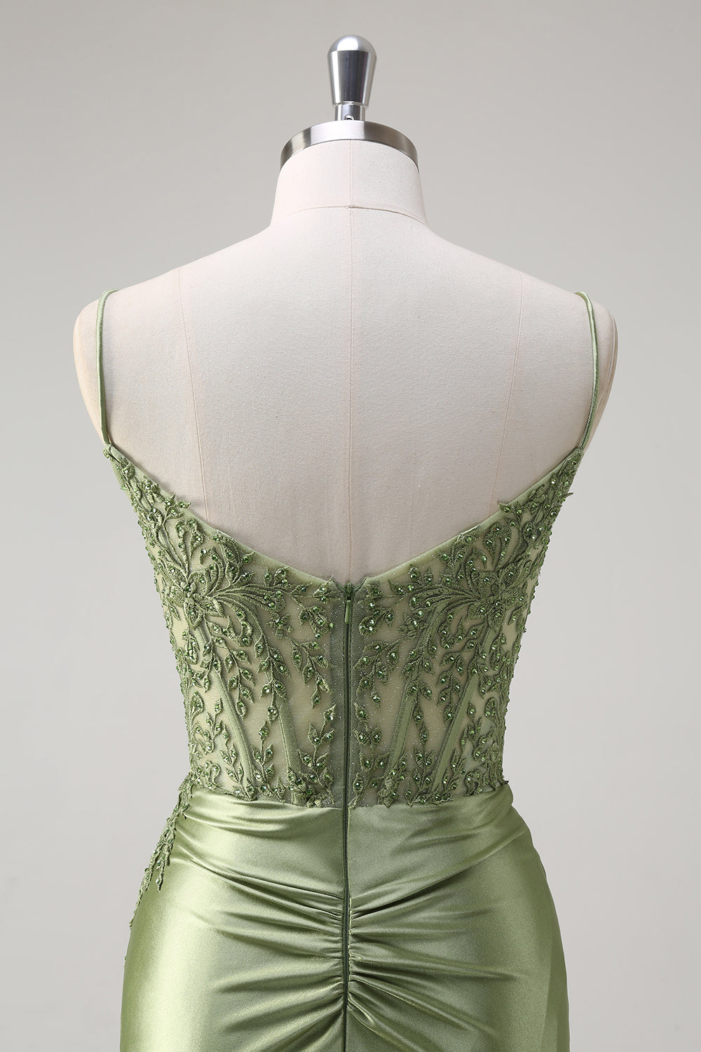 Robe de bal bustier plissée coupe sirène vert émeraude à fines bretelles