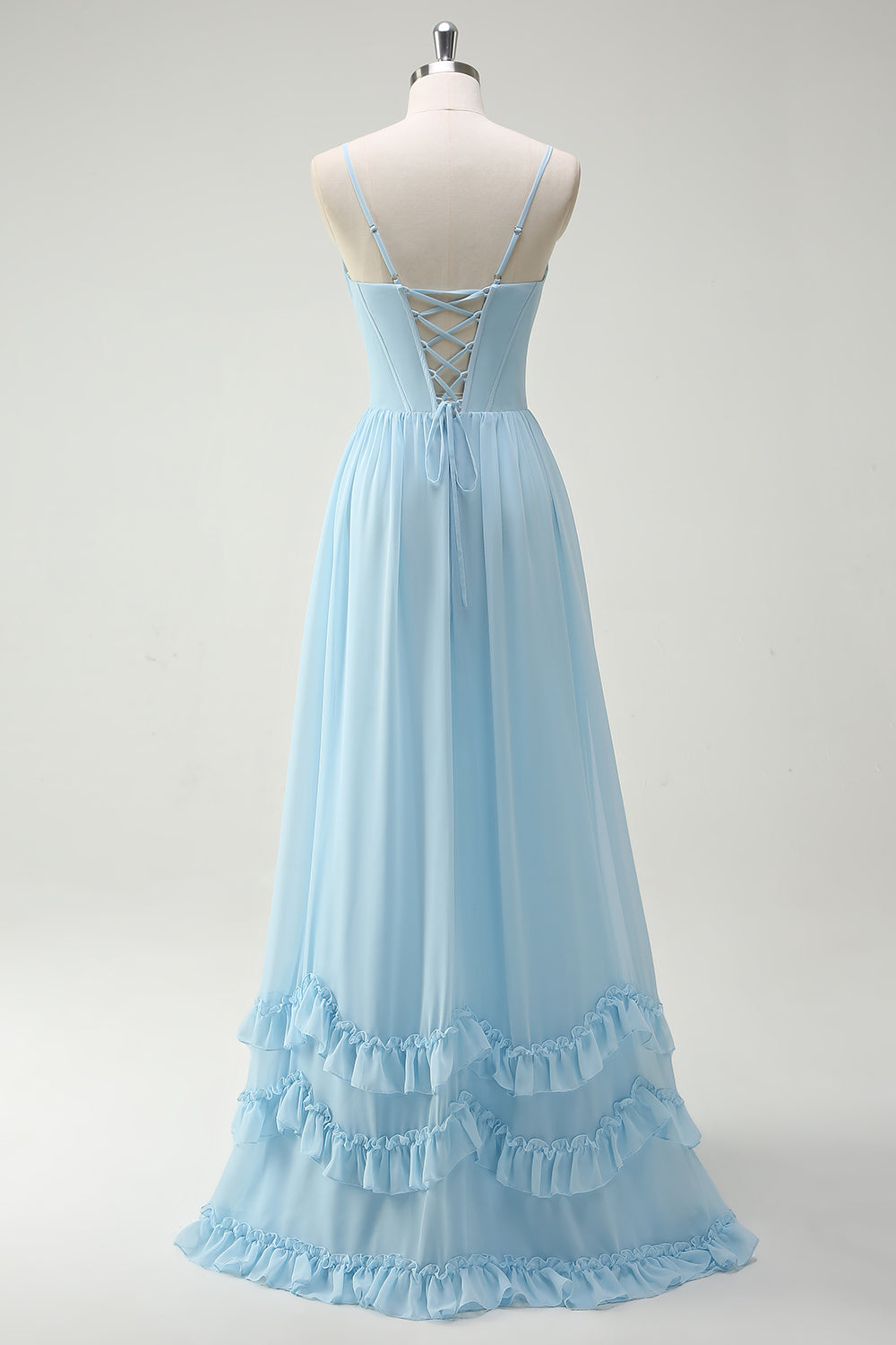 Robe longue de demoiselle d'honneur fendue trapèze à bretelles spaghetti imprimée fleurs vertes