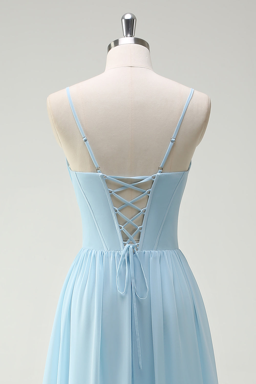 Robe longue de demoiselle d'honneur fendue trapèze à bretelles spaghetti imprimée fleurs vertes