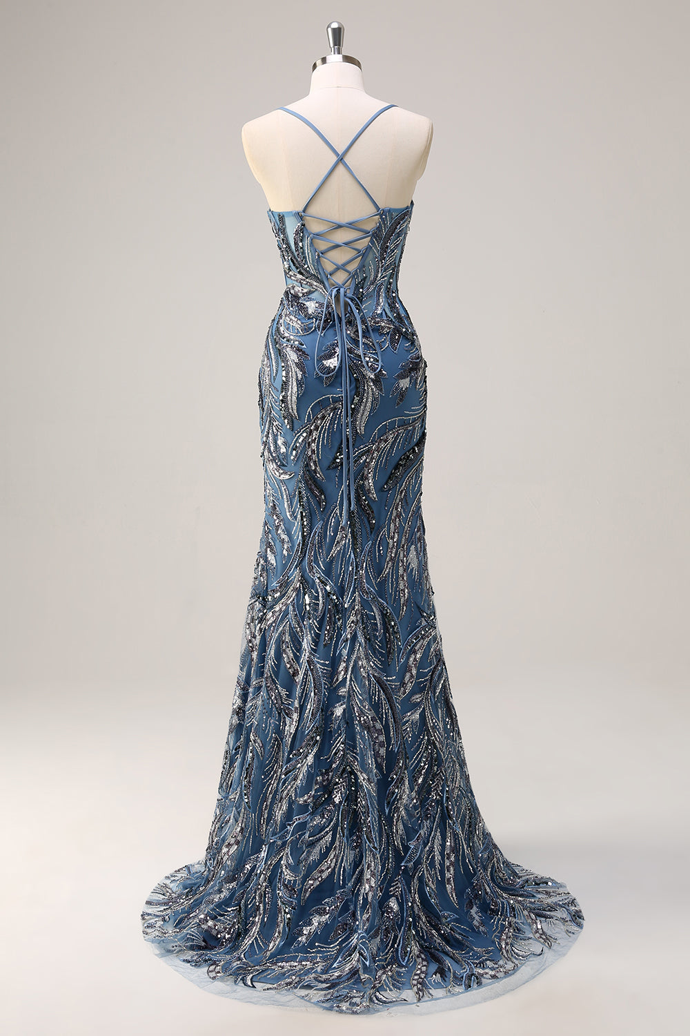 Sparkly Mermaid Twilight Sequins Lace Up Back Long Plus Size Prom Dress with Slit