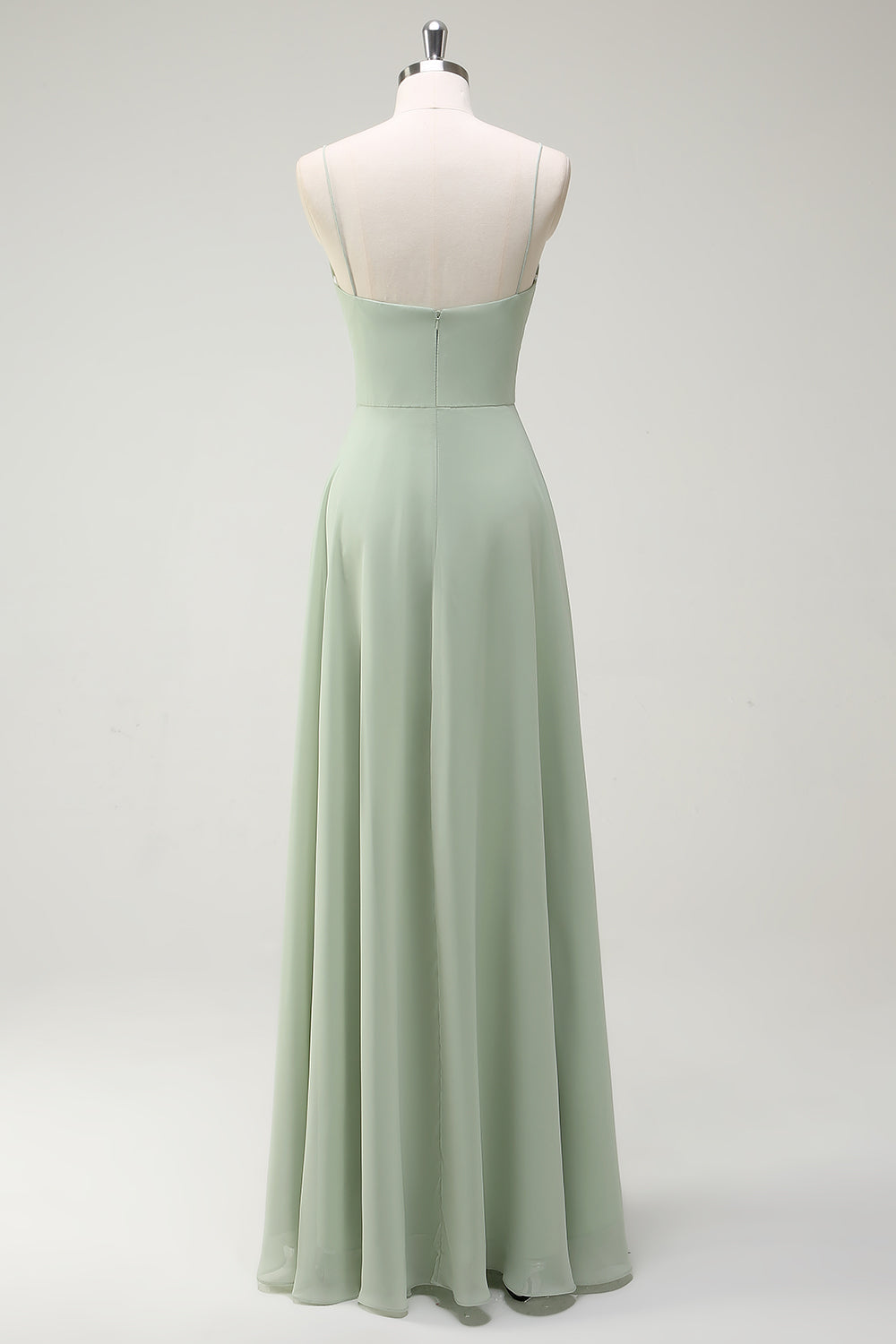 Dusty Sage A-Line Chiffon Spaghetti Straps Long Bridesmaid Dress