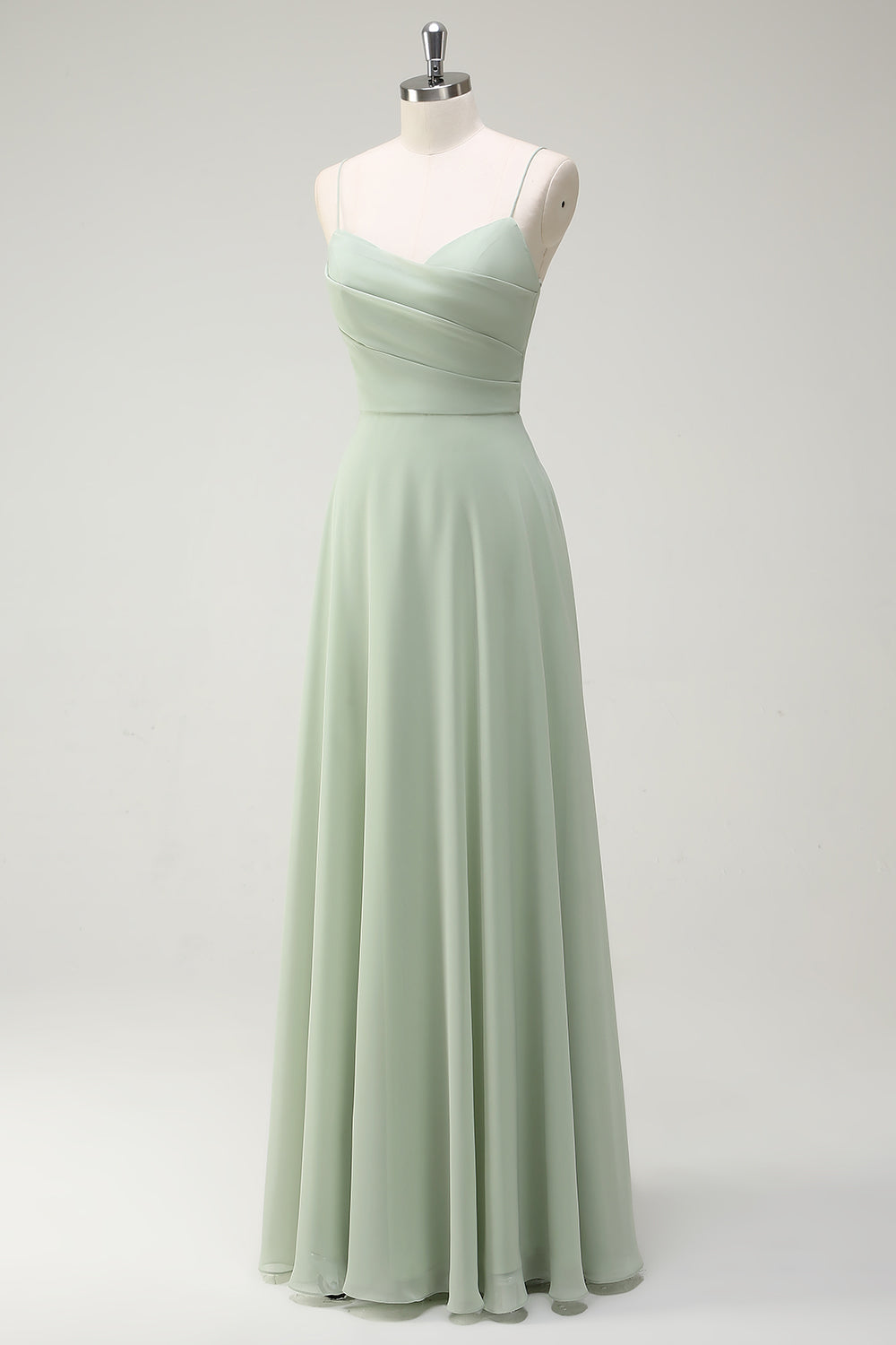 Dusty Sage A-Line Chiffon Spaghetti Straps Long Bridesmaid Dress