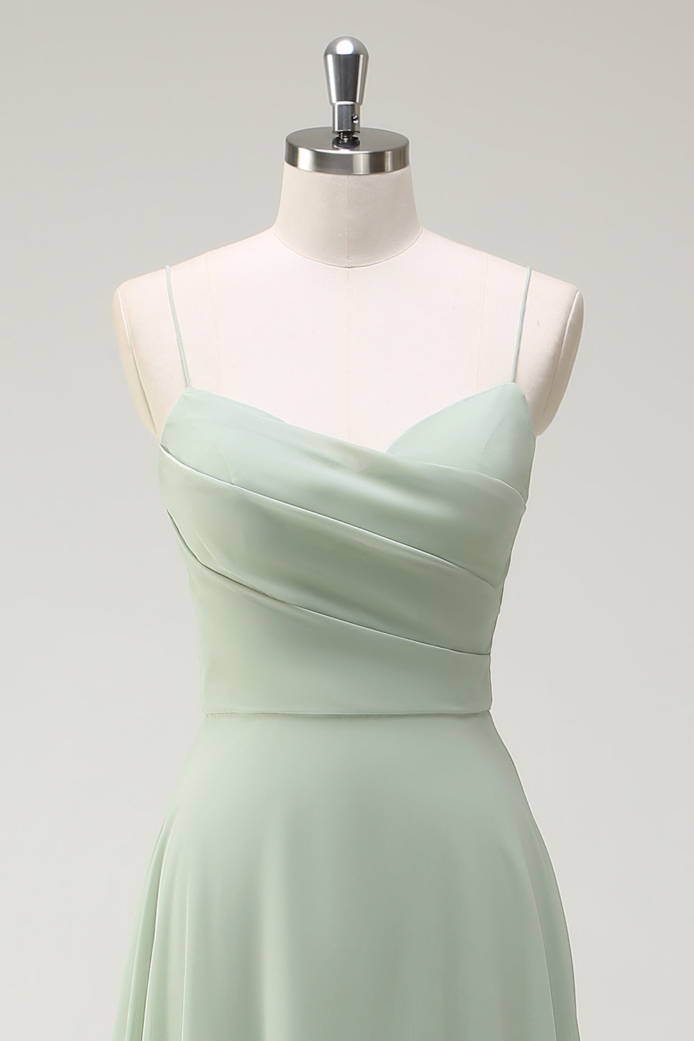 Dusty Sage A-Line Chiffon Spaghetti Straps Long Bridesmaid Dress